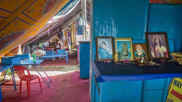 A view inside a tent set up at the Rambo Circus. “There was no loss of life but the cyclone damaged a generator and a few air conditioning units,” Nair said, adding that repairing the damage is a huge challenge with no money coming in and no immediate prospect of performances resuming. (Mitesh Bhuvad / PTI)