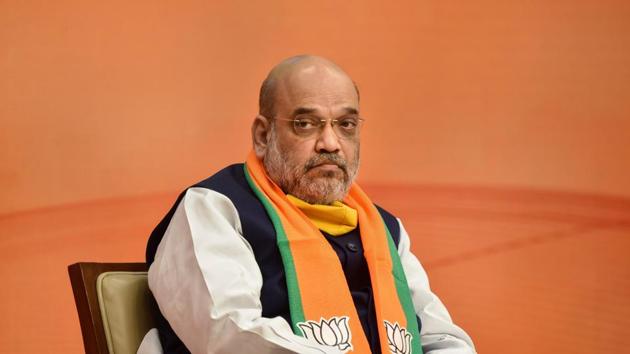 Union Home Minister and senior BJP leader Amit Shah during virtual rally, at party headquarters in New Delhi. (PTI) Union Home Minister and senior BJP leader Amit Shah during virtual rally, at party headquarters in New Delhi. (PTI)