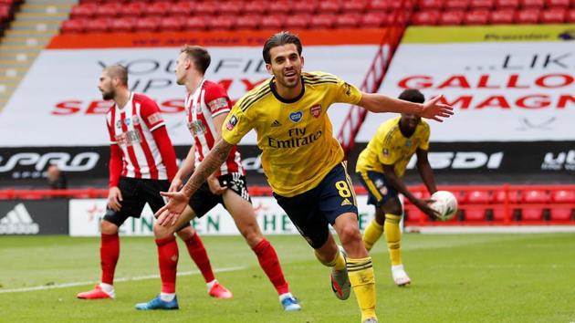 Arsenal's Dani Ceballos celebrates scoring their second goal.(REUTERS)