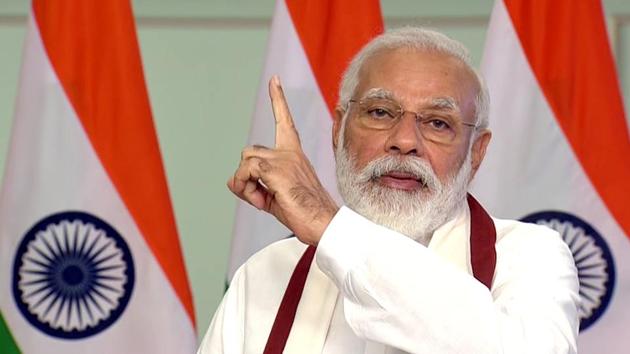 During his video address, PM Modi said that India’s identity is linked to humanity and not money. (ANI Photo) During his video address, PM Modi said that India’s identity is linked to humanity and not money. (ANI Photo)