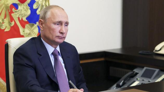 Russian President Vladimir Putin attends a meeting via video conference at the Novo-Ogaryovo residence outside Moscow, Russia. (PTI) Russian President Vladimir Putin attends a meeting via video conference at the Novo-Ogaryovo residence outside Moscow, Russia. (PTI)