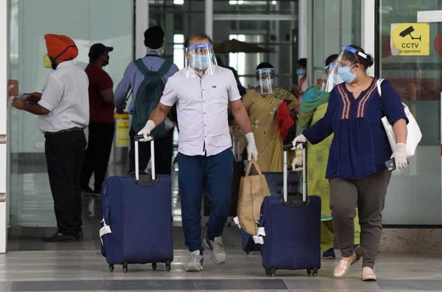 Passengers who came in a special flight from New Zealand on Monday at Chandigarh International Airport .(HT Photo)