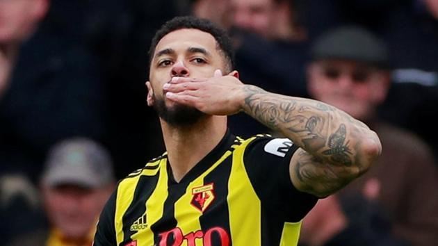 Watford's Andre Gray celebrates scoring their second goal. (Action Images via Reuters)