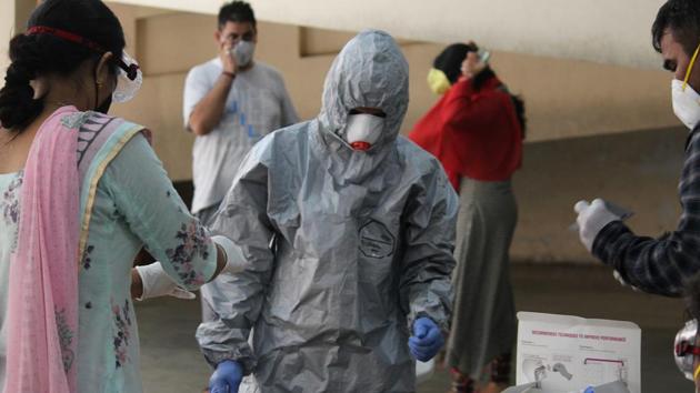 Gurugram District Magistrate Amit Khatri said that these wards are identified as large outbreak zones. (Yogendra Kumar/HT PHOTO) Gurugram District Magistrate Amit Khatri said that these wards are identified as large outbreak zones. (Yogendra Kumar/HT PHOTO)
