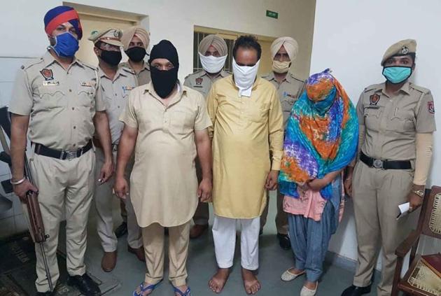 The three accused in police custody in Ludhiana on on Monday. (HT PHOTO) The three accused in police custody in Ludhiana on on Monday. (HT PHOTO)