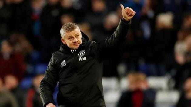 Manchester United manager Ole Gunnar Solskjaer celebrates after the match.(Action Images via Reuters)