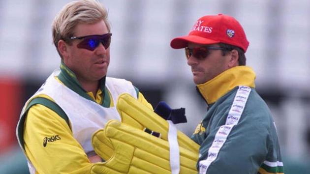 Shane Warne and Steve Waugh during the 1999 World Cup.(Getty Images)