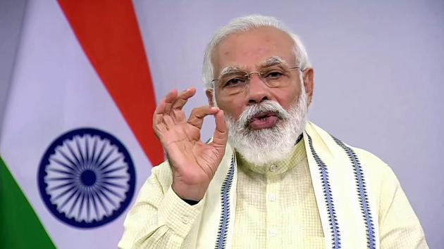 Prime Minister Narendra Modi addresses the nation, in New Delhi on Tuesday.(ANI Photo)