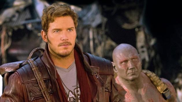 Chris Pratt and Dave Bautista in Guardians of the Galaxy.