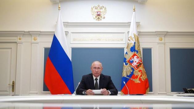 Russian President Vladimir Putin takes part in a video conference call, dedicated to the opening of new military medical centres for patients infected with the coronavirus disease (Covid-19), in Moscow. (via REUTERS) Russian President Vladimir Putin takes part in a video conference call, dedicated to the opening of new military medical centres for patients infected with the coronavirus disease (Covid-19), in Moscow. (via REUTERS)
