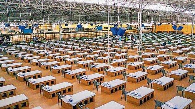 The 10,000-bed Sardar Patel Covid Care Centre in south Delhi’s Chhatarpur. (PTI) The 10,000-bed Sardar Patel Covid Care Centre in south Delhi’s Chhatarpur. (PTI)