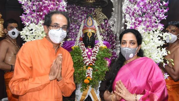 Maharashtra chief minister Uddhav Thackeray and his wife Rashmi offered prayers on the occasion of Ashadi Ekadashi at the Lord Vitthal temple in Pandharpur on Wednesday. (HT Photo) Maharashtra chief minister Uddhav Thackeray and his wife Rashmi offered prayers on the occasion of Ashadi Ekadashi at the Lord Vitthal temple in Pandharpur on Wednesday. (HT Photo)