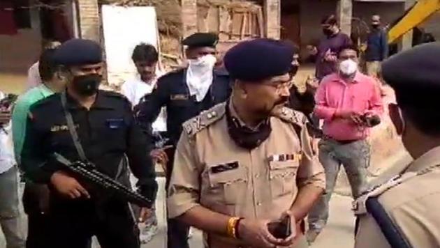 ADG Law and Order Prashant Kumar visits spot of encounter in Bikaru village where 8 police personnel lost their lives.(ANI)