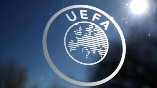 General view of the UEFA logo at UEFA Headquarters before the draw.(REUTERS)