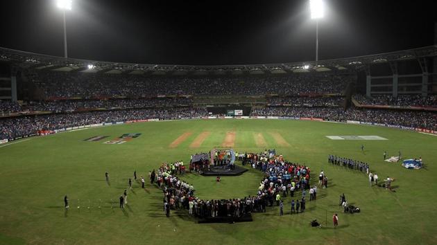 India players at the presentation after India defeated Sri Lanka a in the 2011 ICC World Cup Final. (Getty Images)
