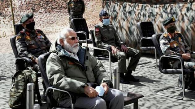 Prime Minister Narendra Modi made a surprise visit to Ladakh to review the ground situation at the border with China (PTI) Prime Minister Narendra Modi made a surprise visit to Ladakh to review the ground situation at the border with China (PTI)