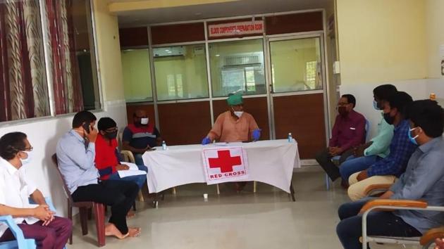 On Saturday, the Red Cross Society conducted the first orientation session for the volunteers on what precautions they should take in handling the bodies of Covid-19 patients and performing the last rites. (HT photo)