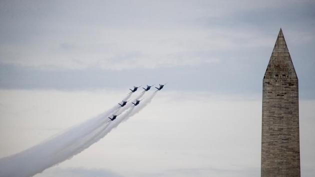 According to the Pentagon, the shows will not cost taxpayers much because the aircraft crews are using the flyovers to meet routing training and proficiency requirements that would normally be conducted at other locations. (AP file photo) According to the Pentagon, the shows will not cost taxpayers much because the aircraft crews are using the flyovers to meet routing training and proficiency requirements that would normally be conducted at other locations. (AP file photo)