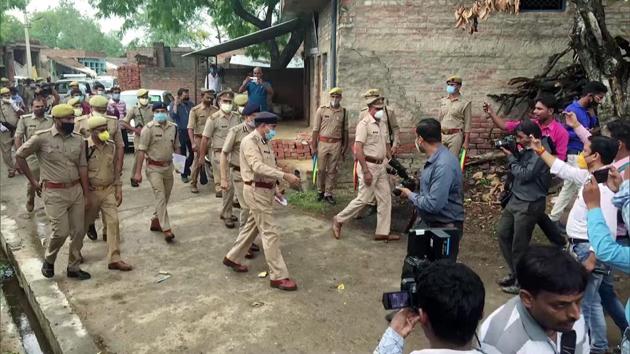 After Thursday’s ambush, about 3,000 members were combing several districts to arrest Dubey, whose accomplices shot dead eight policemen in Bikru before escaping in the dark. (ANI Photo) After Thursday’s ambush, about 3,000 members were combing several districts to arrest Dubey, whose accomplices shot dead eight policemen in Bikru before escaping in the dark. (ANI Photo)