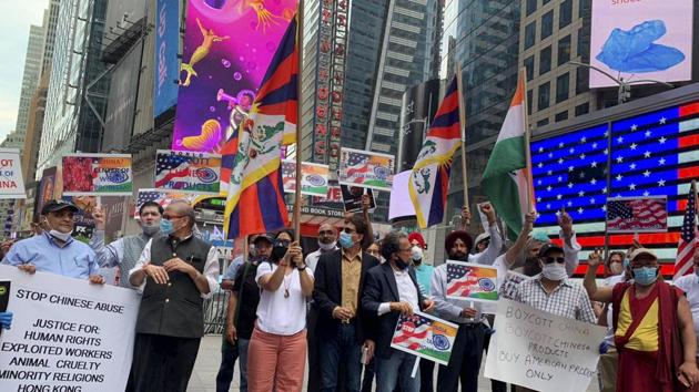 The protest comes after the brutal June 15 border clash in eastern Ladakh’s Galwan Valley during which 20 Indian Army soldiers were killed and 76 injured.(PTI)