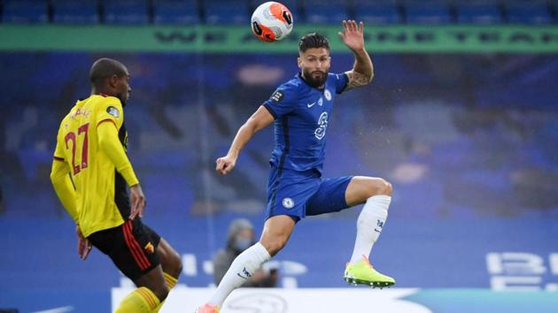 Chelsea’s Olivier Giroud in action with Watford’s Christian Kabasele. (Reuters) Chelsea’s Olivier Giroud in action with Watford’s Christian Kabasele. (Reuters)