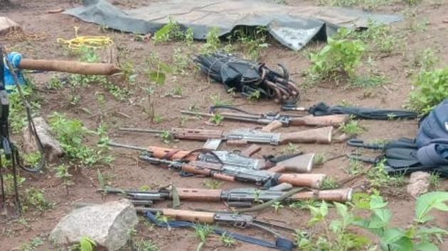 Police seized six automatic rifles from the site of the encounter with the Maoists. (Sourced) Police seized six automatic rifles from the site of the encounter with the Maoists. (Sourced)