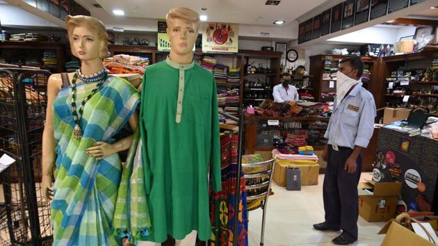 A view inside a store at Dilli Haat in INA on July 04. Ratan Singh, chief manager, Dilli Haat, told HT, “All government-run stores are open. We have informed all artisans all over the country to start coming in. At least those in Delhi and nearby areas can start coming. The footfall will pick up in some days. We had to start somewhere.” The owners’ demands for reduced interim rent is under consideration. (Biplov Bhuyan / HT Photo) A view inside a store at Dilli Haat in INA on July 04. Ratan Singh, chief manager, Dilli Haat, told HT, “All government-run stores are open. We have informed all artisans all over the country to start coming in. At least those in Delhi and nearby areas can start coming. The footfall will pick up in some days. We had to start somewhere.” The owners’ demands for reduced interim rent is under consideration. (Biplov Bhuyan / HT Photo)