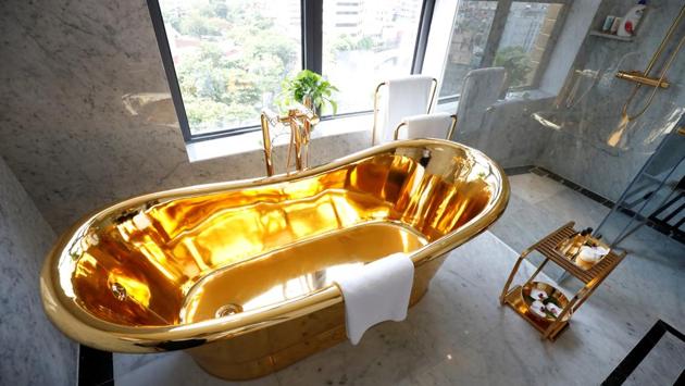 A gold plated bathtub at the Dolce Hanoi Golden Lake luxury hotel in Hanoi, Vietnam. (REUTERS/Kham)