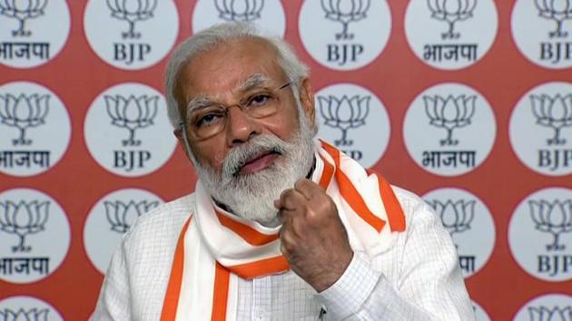 Prime Minister Narendra Modi called for the need to document the party’s work in helping people, saying it will serve as an inspiration and also be a reference for how service was provided on a large scale, overcoming challenges. (ANI Photo) Prime Minister Narendra Modi called for the need to document the party’s work in helping people, saying it will serve as an inspiration and also be a reference for how service was provided on a large scale, overcoming challenges. (ANI Photo)