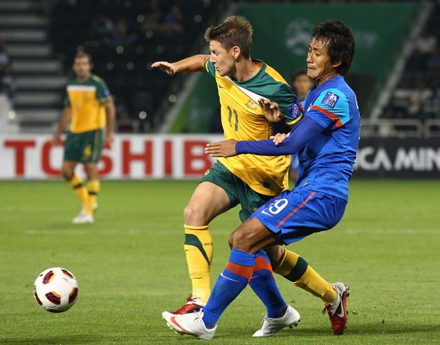 Gouramangi Singh of India tackles Nathan Burns of Australia during the AFC Asian Cup Group C match between India and Australia at Al-Sadd Stadium on January 10, 2011 in Doha, Qatar.(Getty Images) Gouramangi Singh of India tackles Nathan Burns of Australia during the AFC Asian Cup Group C match between India and Australia at Al-Sadd Stadium on January 10, 2011 in Doha, Qatar.(Getty Images)