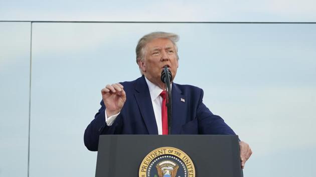 US President Donald Trump went on to hold hopes of a breakthrough in the hunt of a vaccine, saying, “We’ll likely have a therapeutic and/or a vaccine solution long before the end of the year.” (Bloomberg Photo) US President Donald Trump went on to hold hopes of a breakthrough in the hunt of a vaccine, saying, “We’ll likely have a therapeutic and/or a vaccine solution long before the end of the year.” (Bloomberg Photo)
