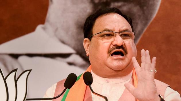 BJP National President JP Nadda addresses a virtual public meeting after paying tribute to Bharatiya Jan Sangh founder Syama Prasad Mookerjee on his birth anniversary, at BJP HQ in New Delhi. (PTI) BJP National President JP Nadda addresses a virtual public meeting after paying tribute to Bharatiya Jan Sangh founder Syama Prasad Mookerjee on his birth anniversary, at BJP HQ in New Delhi. (PTI)
