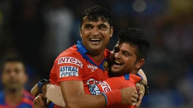 Gujarat Lions captain Suresh Raina (R) lifts teammate Pravin Tambe (AFP) Gujarat Lions captain Suresh Raina (R) lifts teammate Pravin Tambe (AFP)