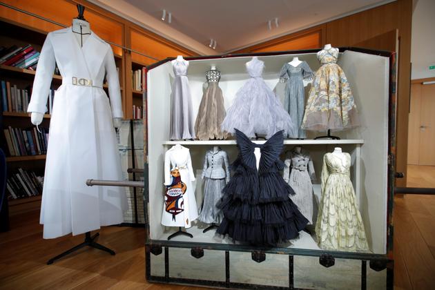 Creations by designer Maria Grazia Chiuri are displayed on miniature mannequins ahead of her Haute Couture Online Fall/Winter 2020/2021 collection presentation for fashion house Dior in Paris, France, July 4, 2020. (REUTERS)