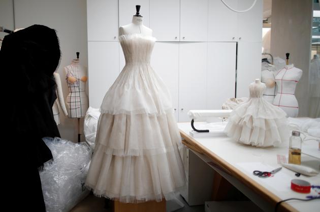 Creations by designer Maria Grazia Chiuri are displayed at Dior workshop ahead of her Haute Couture Online Fall/Winter 2020/2021 collection presentation for fashion house Dior in Paris, France, July 4, 2020. (REUTERS)
