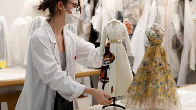 A seamstress works at Dior workshop ahead of the Haute Couture Online Fall/Winter 2020/2021 collection presentation by designer Maria Grazia Chiuri for fashion house Dior in Paris, France, July 4, 2020. (REUTERS)