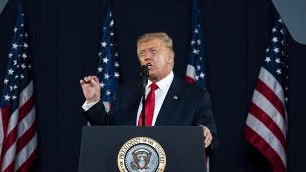 U.S. President Donald Trump speaks during an event at Mount Rushmore National Memorial in Keystone, South Dakota, US on Friday.(Bloomberg File Photo)