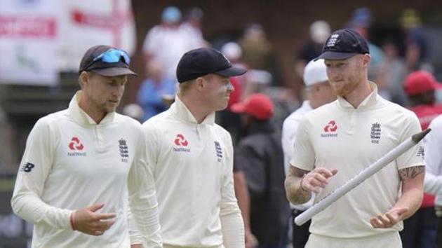 England's Joe Root, left, Ollie Pope and Ben Stokes, right, leave the field of play after winning the third cricket test between South Africa and England in Port Elizabeth, South Africa, Monday, Jan. 20, 2020. (AP Photo/Michael Sheehan) (AP) England's Joe Root, left, Ollie Pope and Ben Stokes, right, leave the field of play after winning the third cricket test between South Africa and England in Port Elizabeth, South Africa, Monday, Jan. 20, 2020. (AP Photo/Michael Sheehan) (AP)