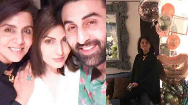 Neetu Kapoor post her birthday dinner with children Riddhima and Ranbir Kapoor by her side.