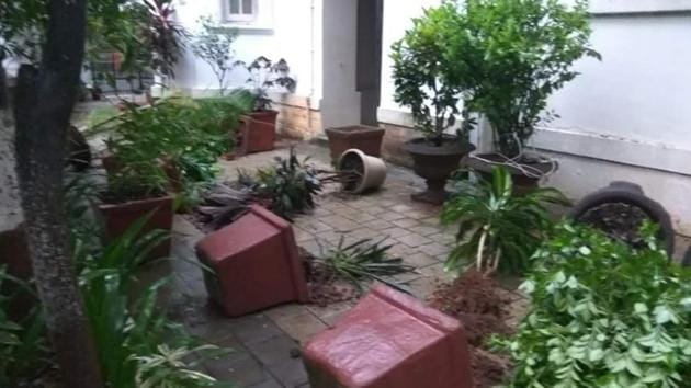 CCTV footage from the erstwhile home the Constitution architect shows a person smashing flower pots in the compound before fleeing, the official said. (Twitter.com/ v@tilakm93) CCTV footage from the erstwhile home the Constitution architect shows a person smashing flower pots in the compound before fleeing, the official said. (Twitter.com/ v@tilakm93)