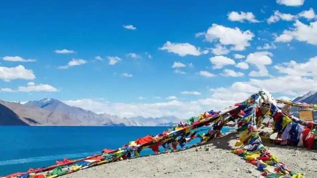 The Finger Area refers to a set of eight cliffs jutting out of the Sirijap range overlooking Pangong Tso. (HT photo)