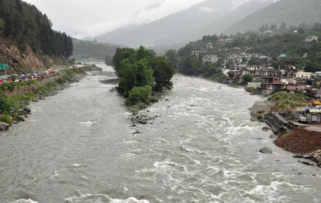 The water level of the Beas river rises following heavy rainfall in Manali on Wednesday. (ANI Photo) The water level of the Beas river rises following heavy rainfall in Manali on Wednesday. (ANI Photo)