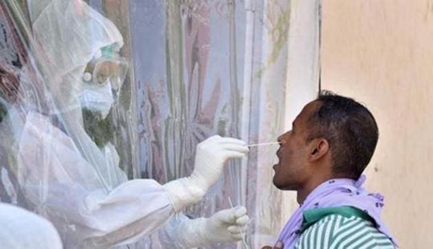 A health worker collects swab sample for a Covid-19 test, Bikaner, July 3, 2020 (PTI) A health worker collects swab sample for a Covid-19 test, Bikaner, July 3, 2020 (PTI)