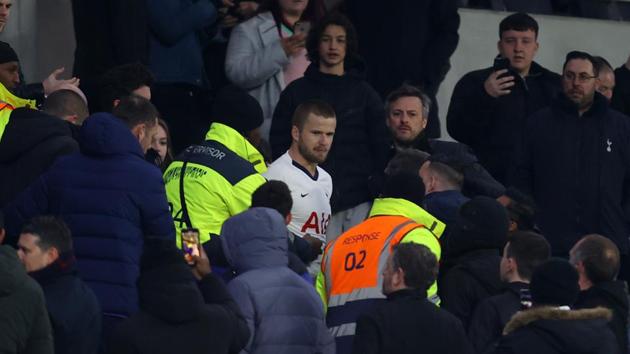 Eric Dier is seen speaking to Tottenham Hotspur fans in the stands.(Getty Images) Eric Dier is seen speaking to Tottenham Hotspur fans in the stands.(Getty Images)