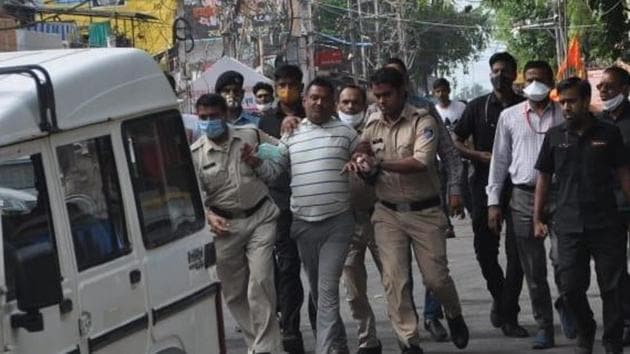 Uttar Pradesh Gangster Vikas Dubey after his arrest in Madhya Pradesh. (HT photo) Uttar Pradesh Gangster Vikas Dubey after his arrest in Madhya Pradesh. (HT photo)