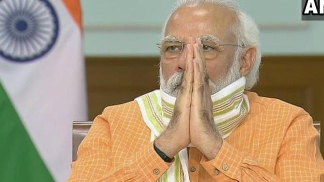 Prime Minister Narendra Modi during his interaction with representatives from Varanasi-based NGOs.(ANI)