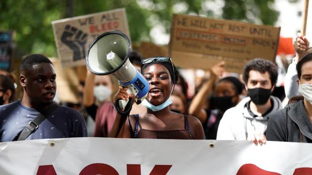 A demonstrator speaks through a megaphone during a Black Lives Matter protest. (REUTERS) A demonstrator speaks through a megaphone during a Black Lives Matter protest. (REUTERS)