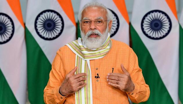 Prime Minister Narendra Modi interacts with representatives from Varanasi based NGOs via video conferencing, in New Delhi, Thursday, July 9, 2020.(PTI photo) Prime Minister Narendra Modi interacts with representatives from Varanasi based NGOs via video conferencing, in New Delhi, Thursday, July 9, 2020.(PTI photo)