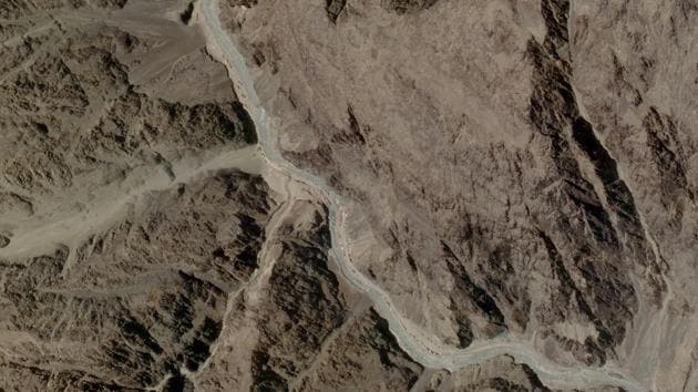 A satellite image taken over Galwan Valley in Ladakh.(Planet Labs Inc via Reuters)