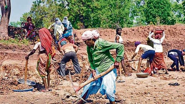 Migrant labourers work under MGNREGS in MP on May 19. (ANI) Migrant labourers work under MGNREGS in MP on May 19. (ANI)